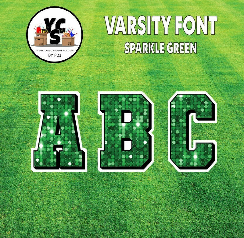 Varsity 23" Alphabet Set - Large Sparkle with Drop Shadow Green