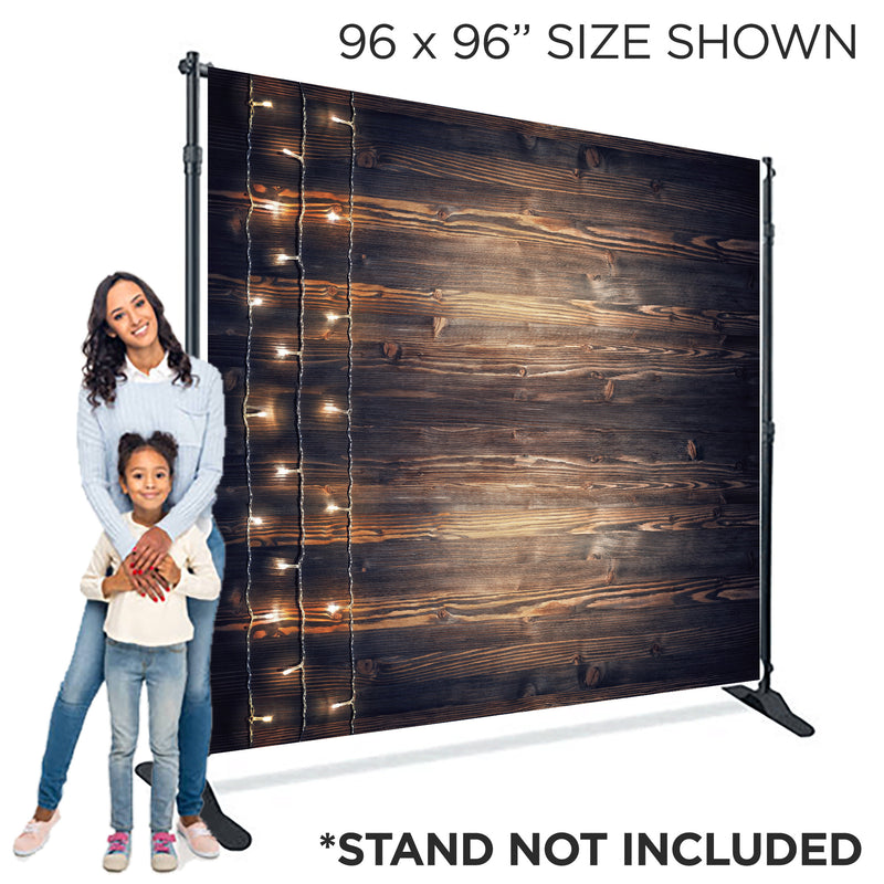 Rustic Wood w/ White Christmas Lights Textured Wallpaper Banner - Vinyl